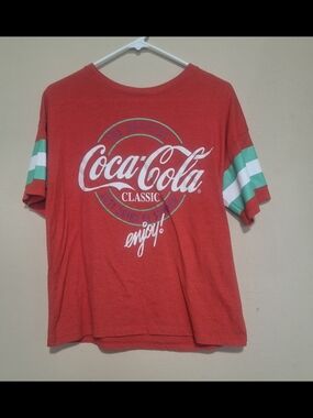 Coca-Cola Red Tee with Green & White Striped Sleeves
